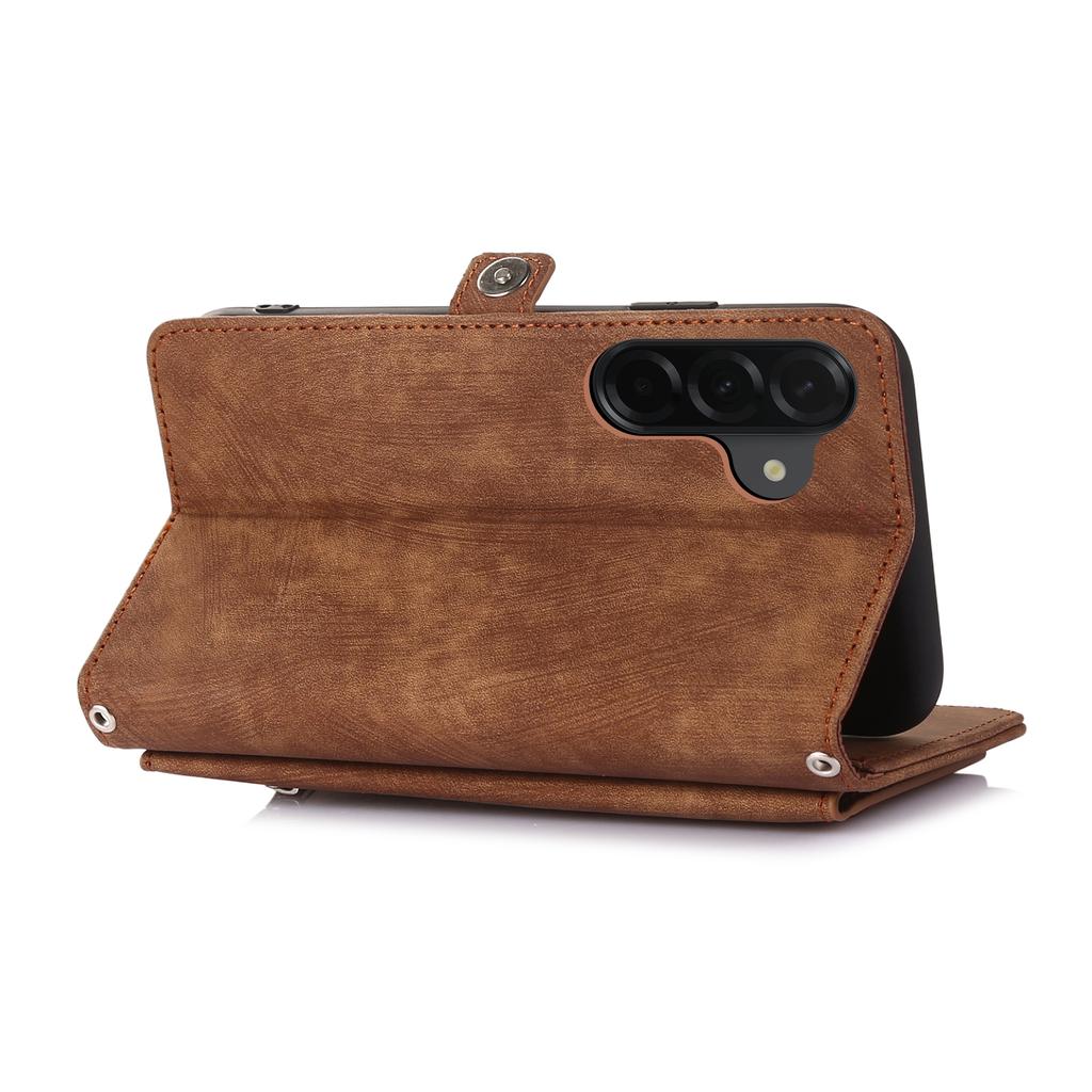 For Samsung Galaxy A56 5G Case Zipper Pocket 9 Card Slots PU Leather Phone Cover with Wrist Strap