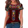 T-shirt Ricamata Messicana da Donna, Blusa a Maniche Corte con Ricamo Floreale Tradizionale, Top Estivi Casual Etnici Boho