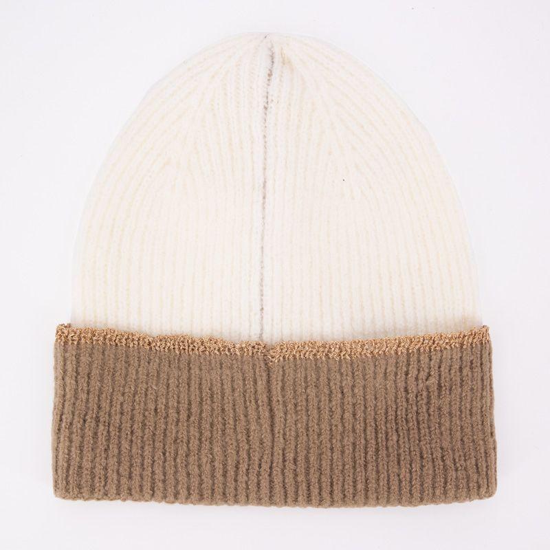 

Двухцветный вязаный берет мохана в рубчик с бежевой полосой Женский DEELUXE 74 Taille unique белый