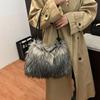 Winter Casual Furry Crossbody Shoulder Bags For Women Solid Color Soft Plush Ladies Clutch Purse Handbags Lightweight Female Hobos Bag