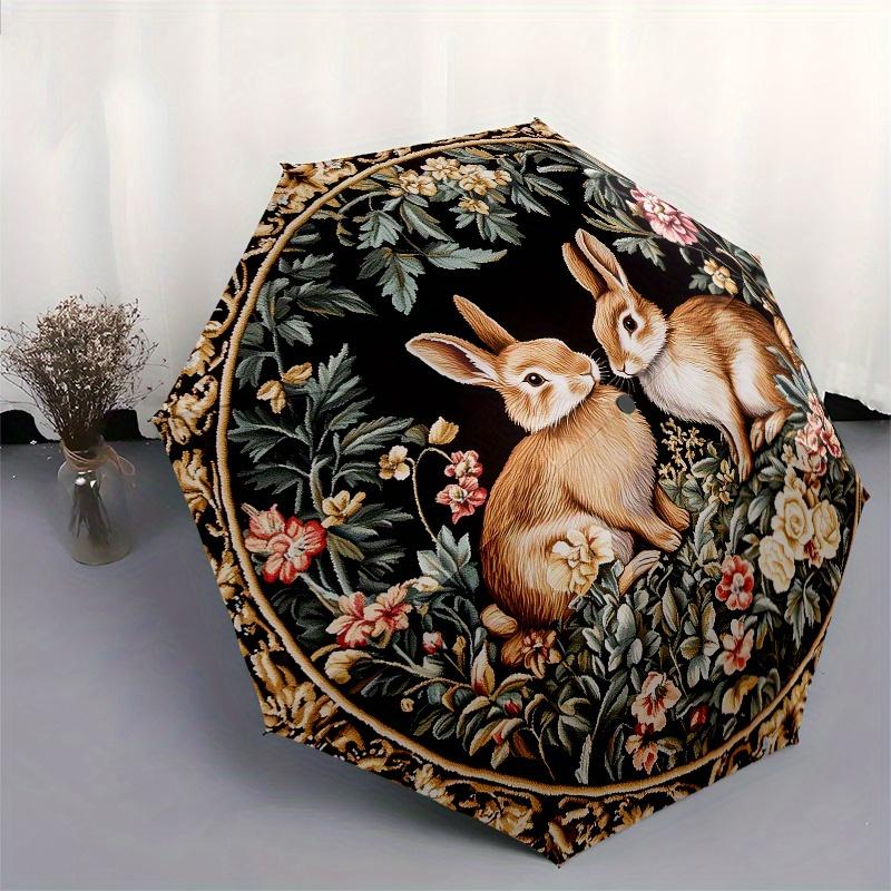 Rabbits, Tapestry Themed Eight Rib Automatic Folding Umbrella Is Suitable for Both Men and Women, Making It A Perfect Christmas and Valentin