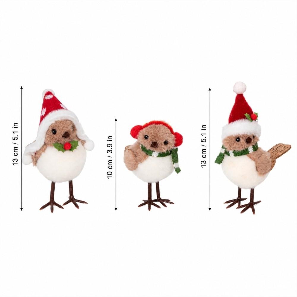 1/3 Stück Plüsch Mini Pelzige Rotkehlchen Vogel Figuren Weihnachtsmannmütze Weihnachten Haus Fenster Dekoration Kamin
