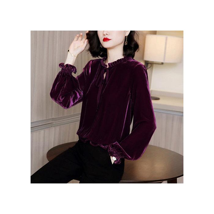 

Рубашка женская весенняя новая дизайнерская ретро корейская версия свободная нижняя часть рубашки верхняя часть 3XL фиолетовый