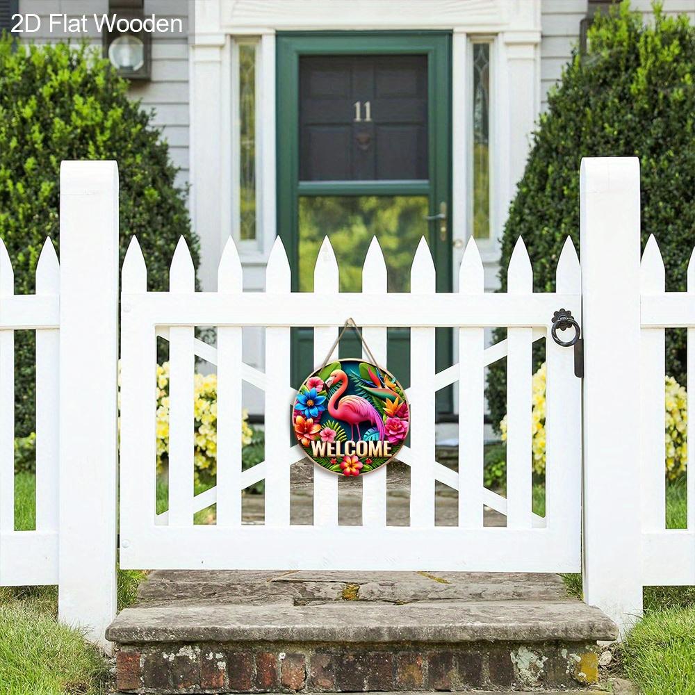 Charming Wooden Welcome Sign with Flamingo Pattern - Rustic Decorative Plaque for Porch & Garden - Ideal for Summer Home Decor