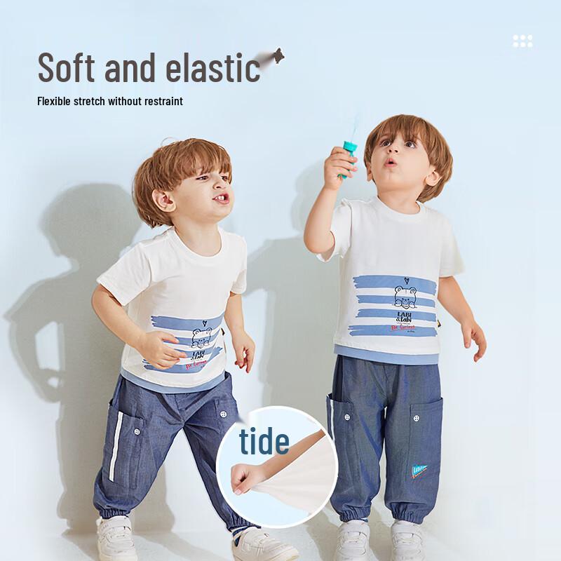 Labibabi 2024 Summer Kids' Unisex Round Neck Short Sleeve T-Shirt