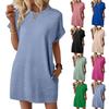 Summer Women's Solid Color Loose Crew Neck Short Sleeve Dress With Pocket, Casual Casual Dress For Women European American Crossbody