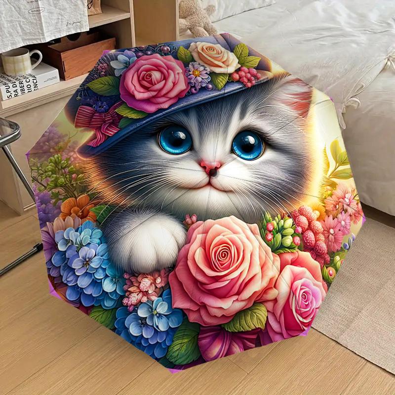 

1pc Floral Hat Cat Automatic Open/Close Umbrella, 8-Rib Sturdy Frame, Umbrella for Travel, Everyday, Formal Events yy251126056