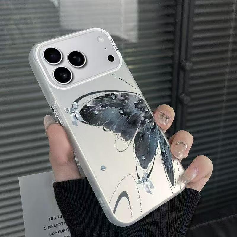 Blue Ink Butterfly Phone Case for iPhone 12/13/14/15 Pro, 16 Pro Max, 17
