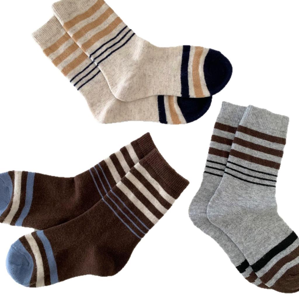Winter Striped Wool Socks - Japanese Academy Style, Mid-Calf, Slouchy, Warm for Women