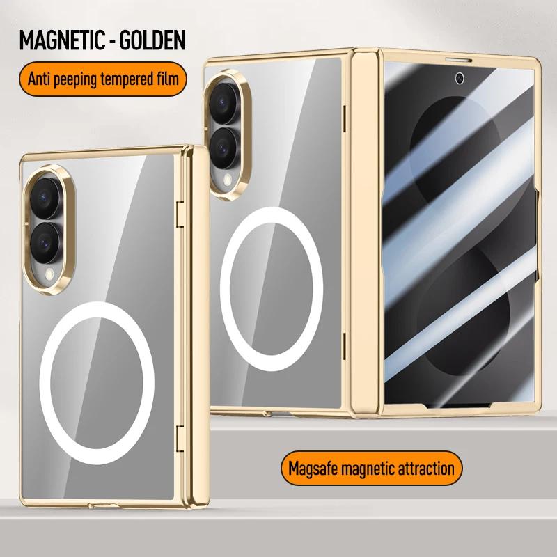 Glossy Electroplated Frame PC For Magsafe Case for Samsung Galaxy Z Fold 8 Ultra ZFold8 Hinge Armor Cover Glass Protector Film