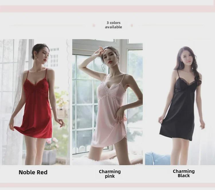 Women's Satin Lace Nightdress - Sexy Deep V Low Cut with Beautiful Back