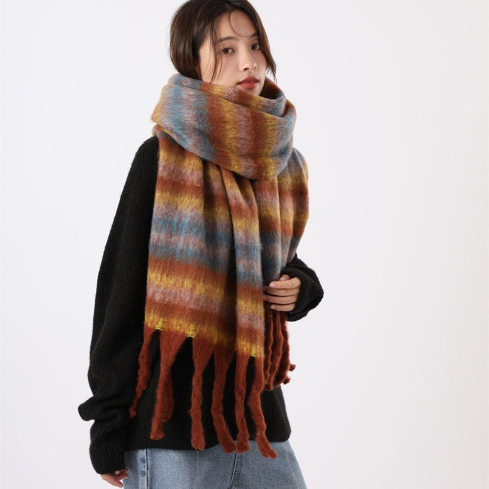 Mohair Winter Cashmere Scarves Plush Long Shawl Classic Plaid Wool Scarf  Autumn Winter