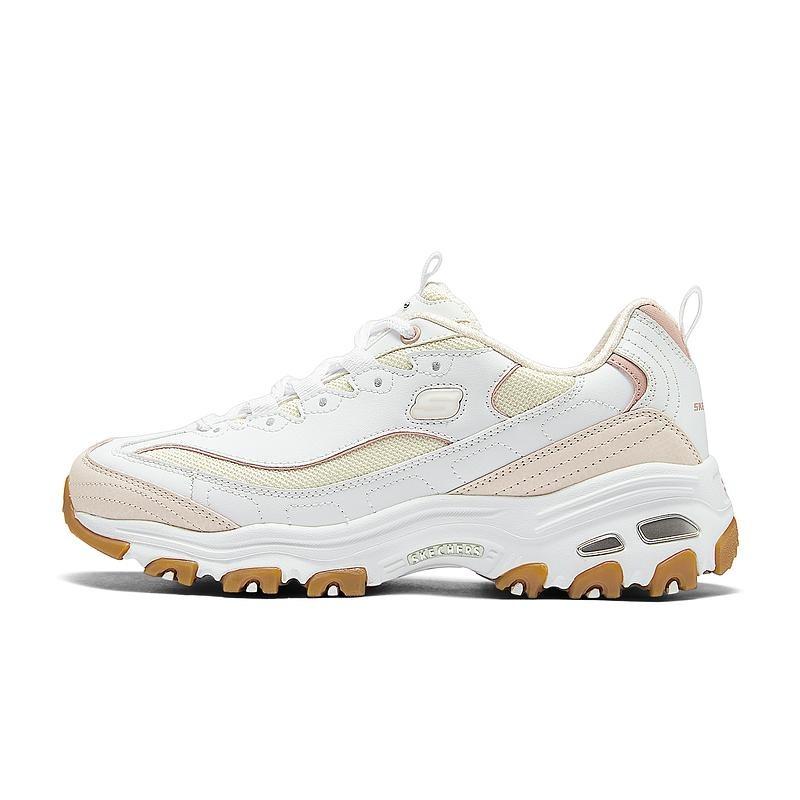 Skechers D Lites Women Fabric Synthetic Leather Light Cushion Low Top Chunky Sneakers White Pink 150241-WLPK 35