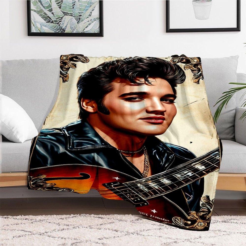 "Elvis Presley Guitar Art Print: Iconic Music Legend Poster"Blanket Flannel Throw Blanket for Sofa, Bed, Travel, Camping, Office, Couch, Cha