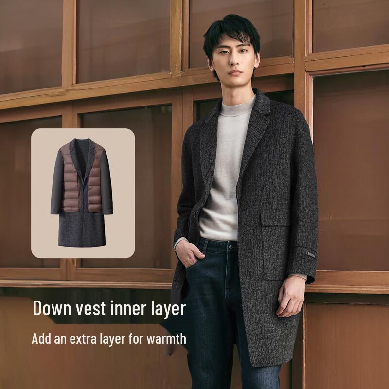 Hodo Men's Wool Blend Detachable Down Liner Long Coat