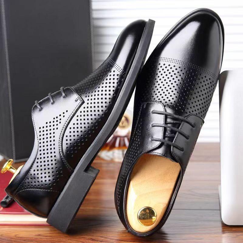 Leather shoes men's summer hollow men's British business leather shoes casual shoes round head strap leather shoes