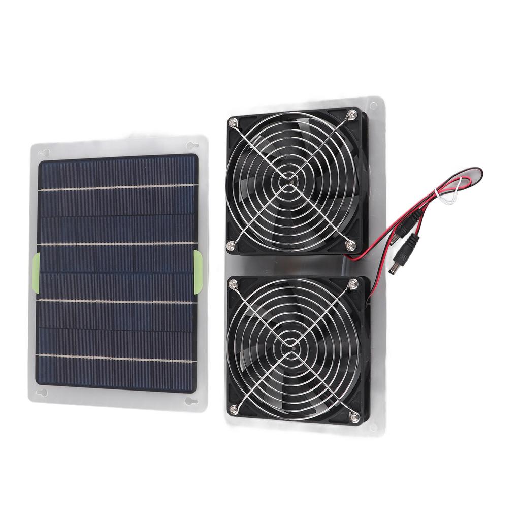 Solar Panel Powered Fan 2 Fans 100W 20V Green Energy Portable Convenient Mini Ventilator for Dog Pet