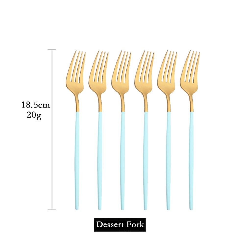 6pcs Dinnerware Matte Mint Green Gold Stainless Steel Flatware Knife Dessert Fork Spoon Party Home Kitchen Tableware Silverware Set