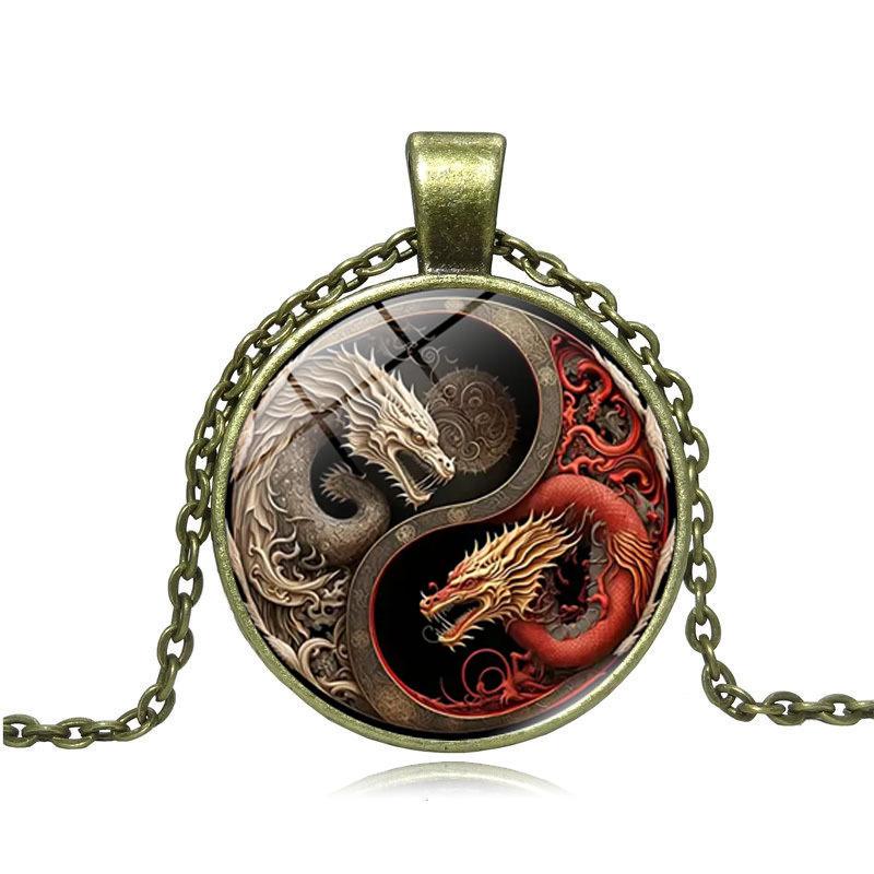 Fashionable Yin Yang Tai Chi Dragon Time Women's Versatile Retro Jewelry Pendant Necklace