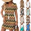 Short Sleeve Women's Dress Casual Dresses With Pockets V Neck Vocation Boho Beach Sundress