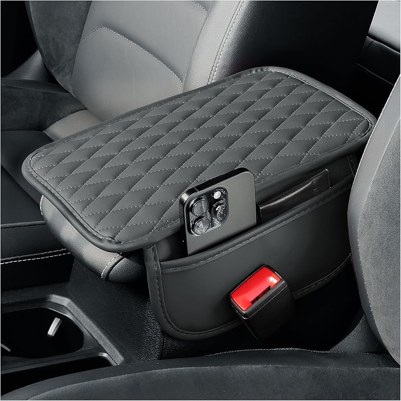 Arm Rest Cover For Car,Leather+Memory Foam Center Console Cover With Storage Bags,Universal Middle Console Cover Car Accessories Interior For Most