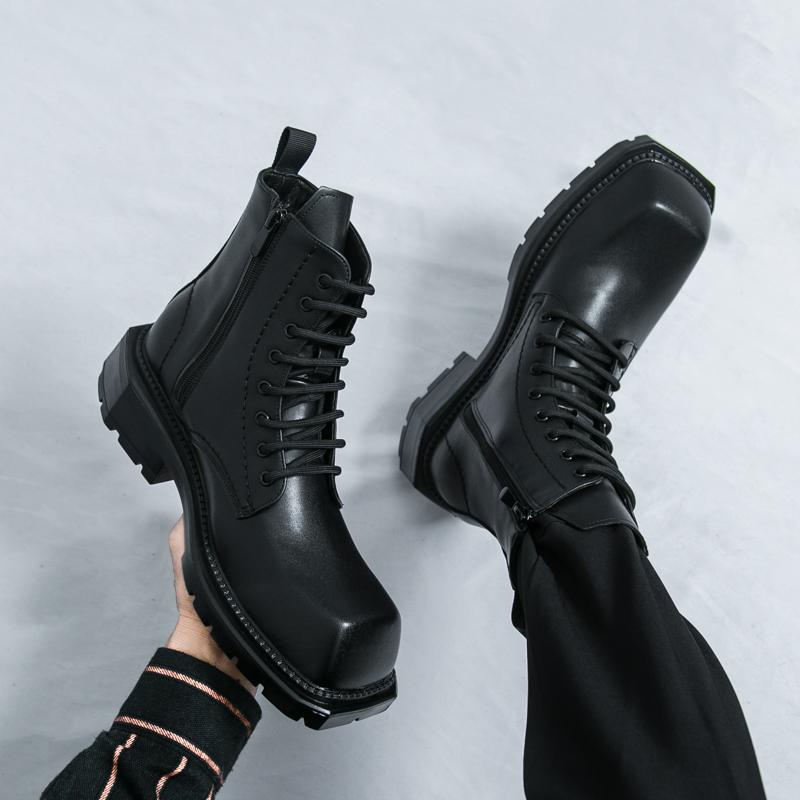 

Мужские ретро панк сапоги на толстой подошве на платформе жокейские сапоги черные на молнии с квадратным носком мотоциклетные сапоги высокие сапоги большого размера EU:45
