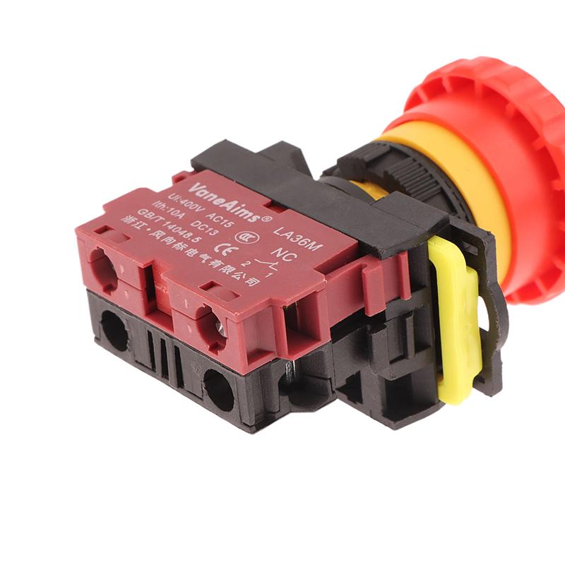 22Mm La36M Emergency Stop Button Switch E-Stop Plastic Mushroom Push Button Switches On Off With Led Light 12V-24V 110V 220-380V