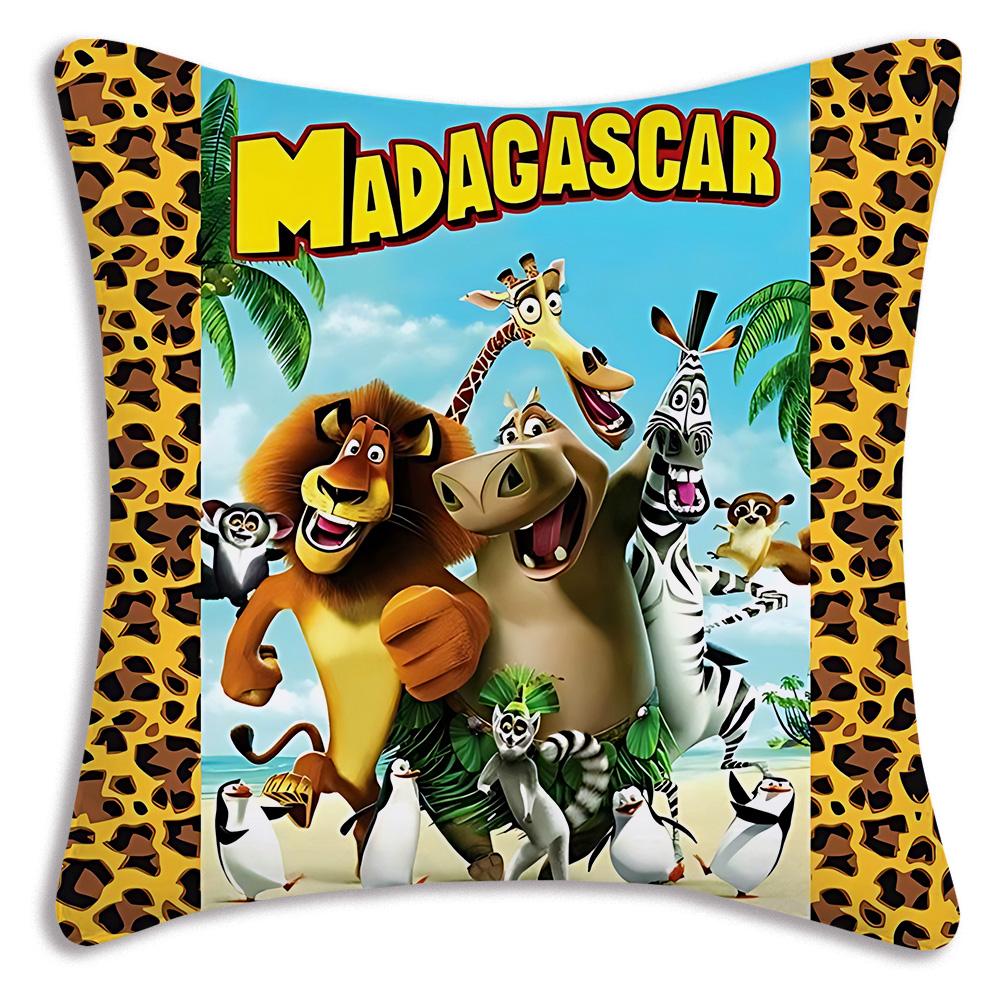 Kreskówkowe Poszewki na Poduszki z Madagaskaru Kreskówkowe Dekoracyjne Poszewki na Poduszki do Domu na Sofę Dwustronny Druk Krótki Plusz Urocza Poszewka