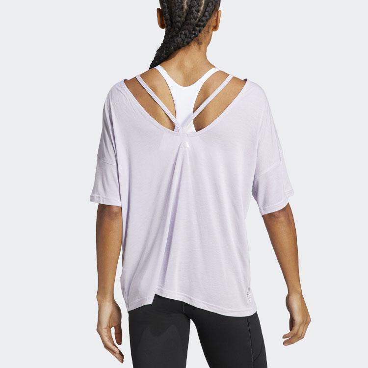 adidas Solid Color Crew Neck Loose Short Sleeve T-Shirt Women Tops Purple HR5079