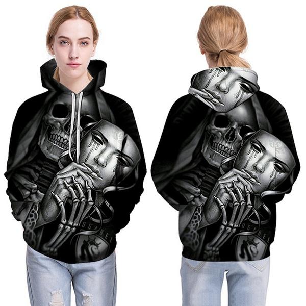 Unisex 3D Skull Print Hoodies Men Women Personality Hip-hop Street Hoodie Pullover