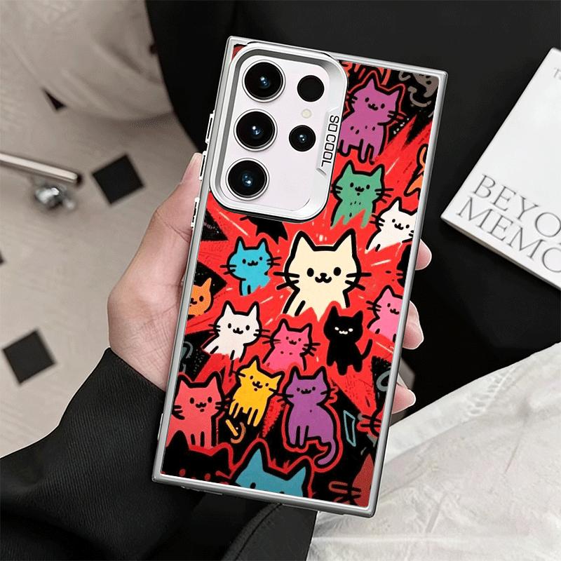 Cartoon Cute Cats Theme Soft Phone Case for Samsung Galaxy S24 S25 FE S26 Edge S23 Ultra S22 Plus S21 + Shockproof Cover Back Sh