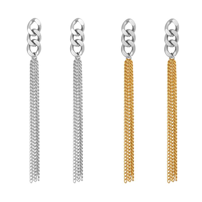 1pair Stainless Steel Rendy 18K Gold Color Chain Tassel Drop Earrings for Women Couples Hypoallergenic Daily Wear Party Layering Jewelry Gifts