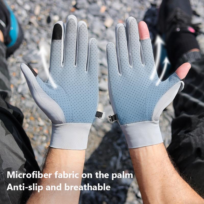 OLIKEI Ice Silk Sun Protection Fishing Gloves for Men Summer Anti-UV Outdoor Sports Cycling Glove Anti-slip Breathable Touch Screen