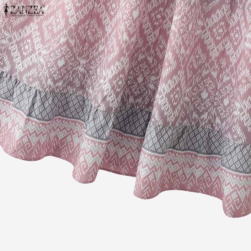 ZANZEA Women Casual Round Neck Summer Short Sleeve Print Dress