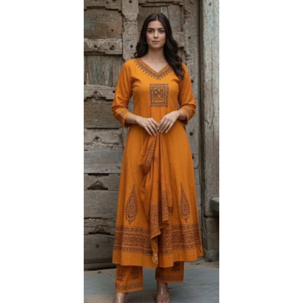 Bollywood Designer Cotton Kurti Pant Dupatta Set Indian Women Ethnic Kurta Set