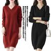 JoccKorr Knit Sweater Long Plus Loose Perfect for or Going and Winter Women's Dress, V-Neck, Sleeves, Sizes, Fashionable, Casual, Pullover, Adult,