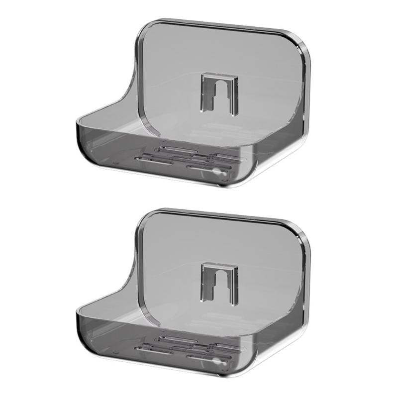 2Pcs Clearly plastic Soap Dish Modern Waterproof Soap Holder Easy Installation Bathroom Essential Shelf Kitchen Friendly серый
