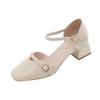 Cresfimix Damenmode süße beige Schnallenriemen Blockabsatz Schuhe für Büroarbeit Dame klassischer Komfort Karriere Party Schuhe ba400