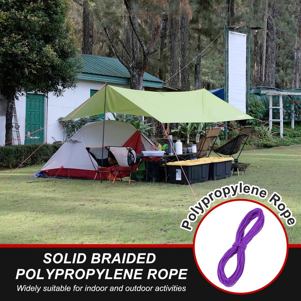Uxcell 1/4" 150ft Polypropylene Rope, Solid Braided Utility Rope for Camping, Flagpoles, Closets, and Outdoor Use, Purple