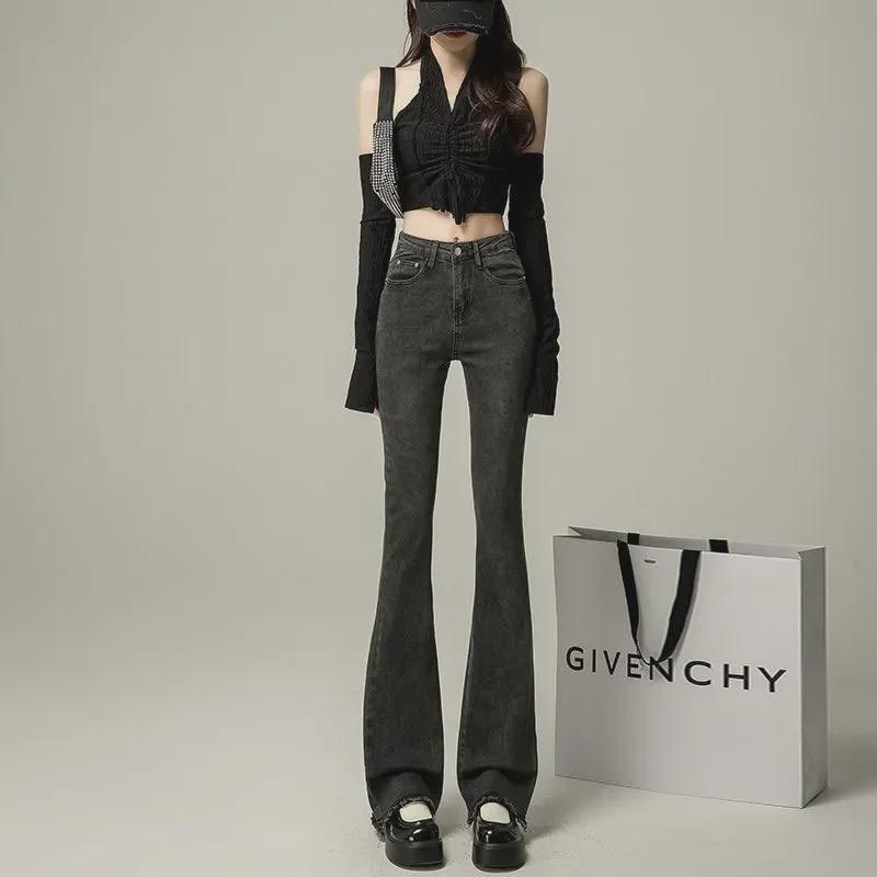 Dámské černošedé rozšířené džíny Petite s vysokým pasem – Strečové slim fit kalhoty na podzim/zimu