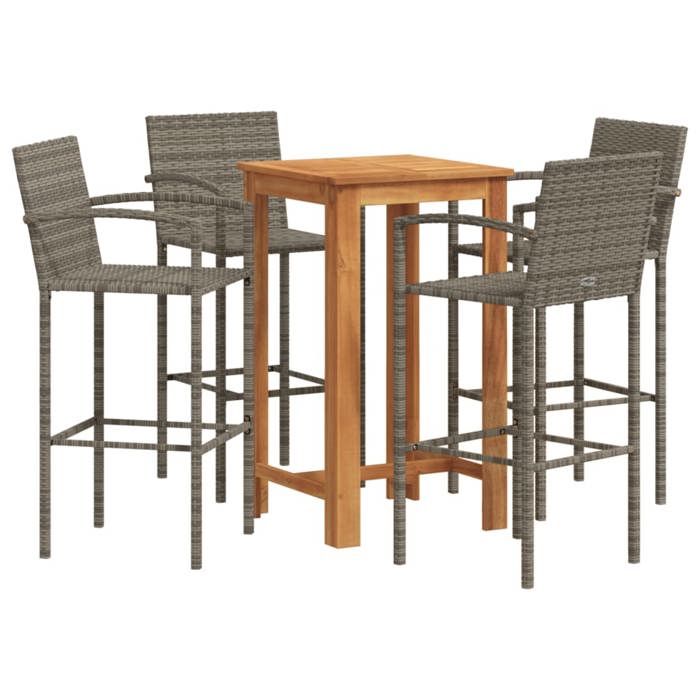 VidaXL Ensemble de bar de jardin 5 pcs gris bois massif acacia rotin, table et chaises de bar d'extérieur, ensemble de 3295277