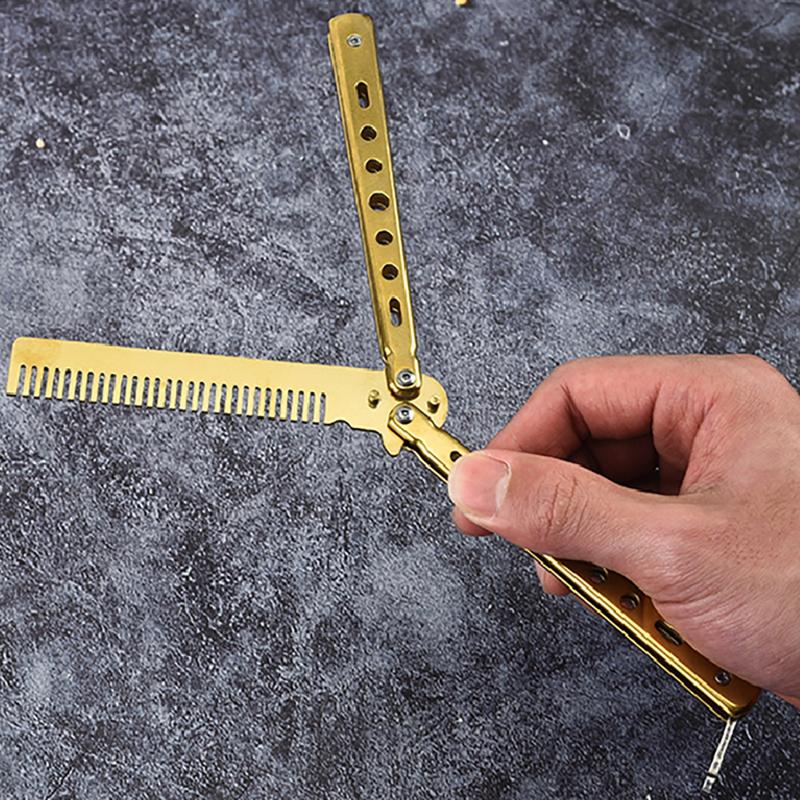 New! Foldable Butterfly Training Knife Not Edged Hollow Stainless Steel Practice Comb Hand Training Tool