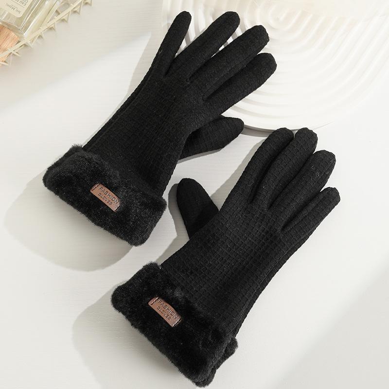 Warm Gloves for Women In Autumn and Winter Outdoor Riding Cold Proof Thickened Plush Velvet Cute Bow Develvet Touch Screen Gloves