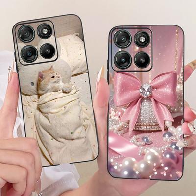 For Motorola Moto G17 Cute Flower Butterfly Cat Painted Case For Motorola MotoG17 G17 Power Black Silicone Soft Phone Cases