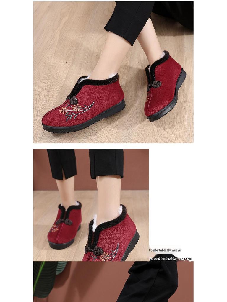 Winter Wool Women's Non-slip Flat Shoes - Warm Elderly Cotton Boots