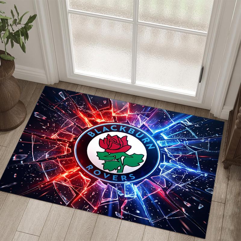 Blackburn Rovers Football Design Crystal Velvet Carpet Cozy Non?Slip Printed Rug For Bedroom Living Room Entrance