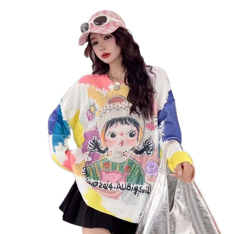 Women's Mink Velvet Camouflage Cartoon Sweater - Autumn/Winter 2025, Loose Fit, Age-Reducing, Heavy Industry Style.