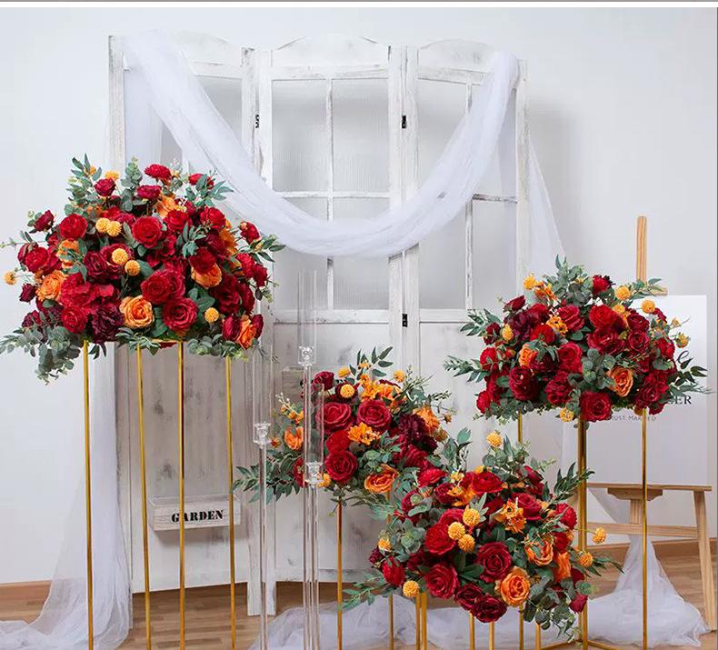 Simulated Silk Floral Arrangement: Round Flower Ball for Aisle, Table, or Wedding Stage Decoration.