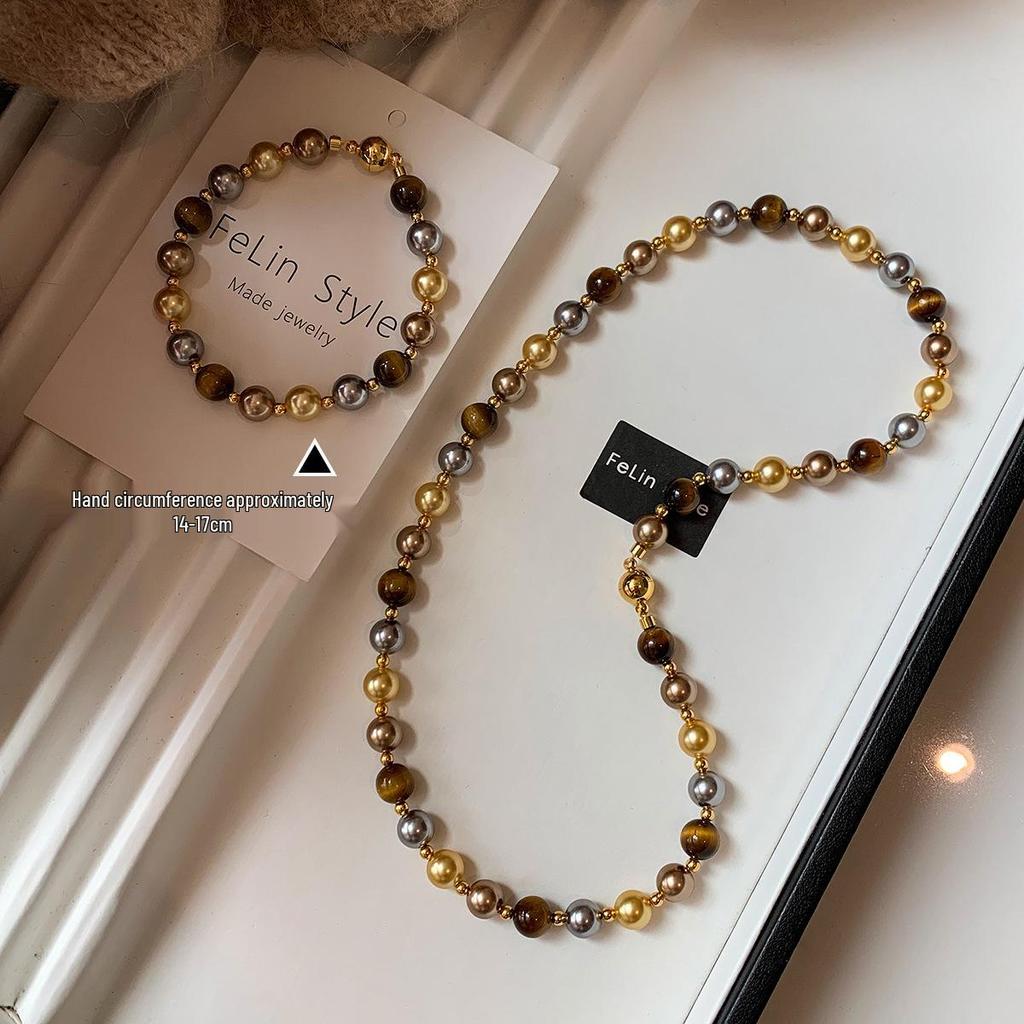 2025 Tigerauge Stein Perlenkette: Damen Y2K Stil, Nischendesign, Leichter Luxus Perlenaccessoire