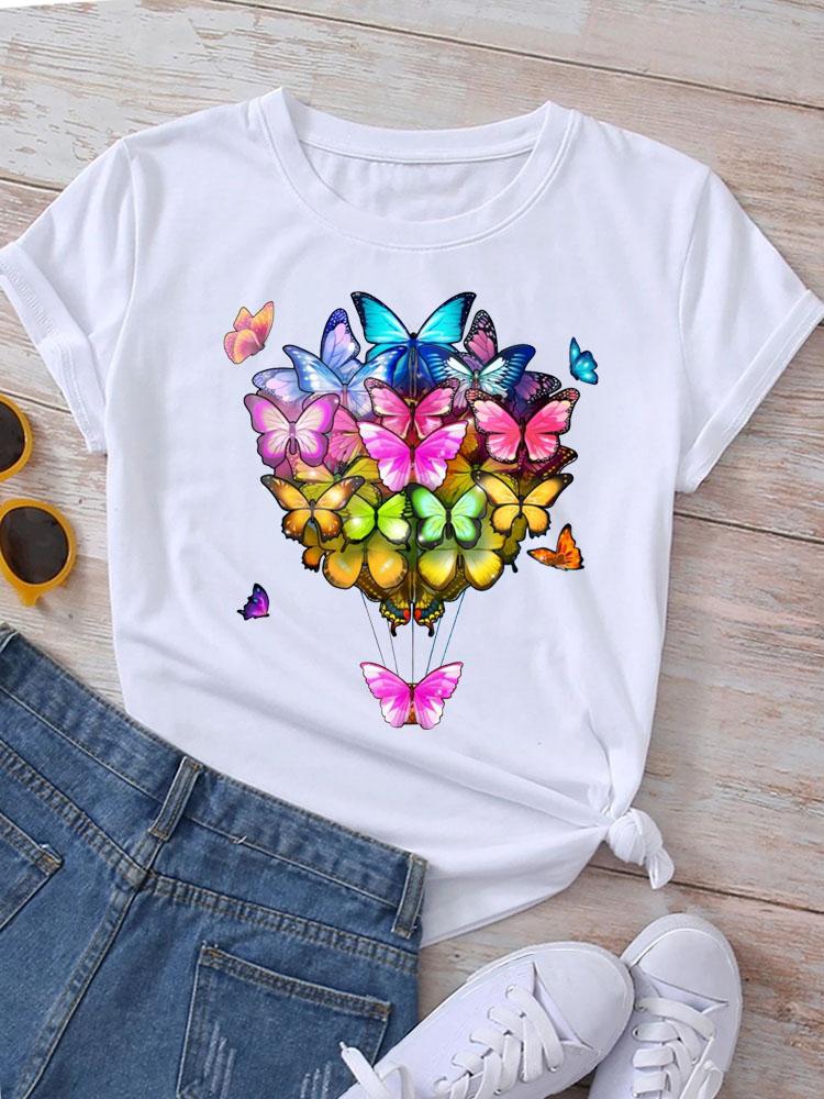 Fashion Women T-Shirt Love Butterfly Print T Shirt New Harajuku Tops Female Summer Tee Shirts Short Sleeve Tops Streetwear